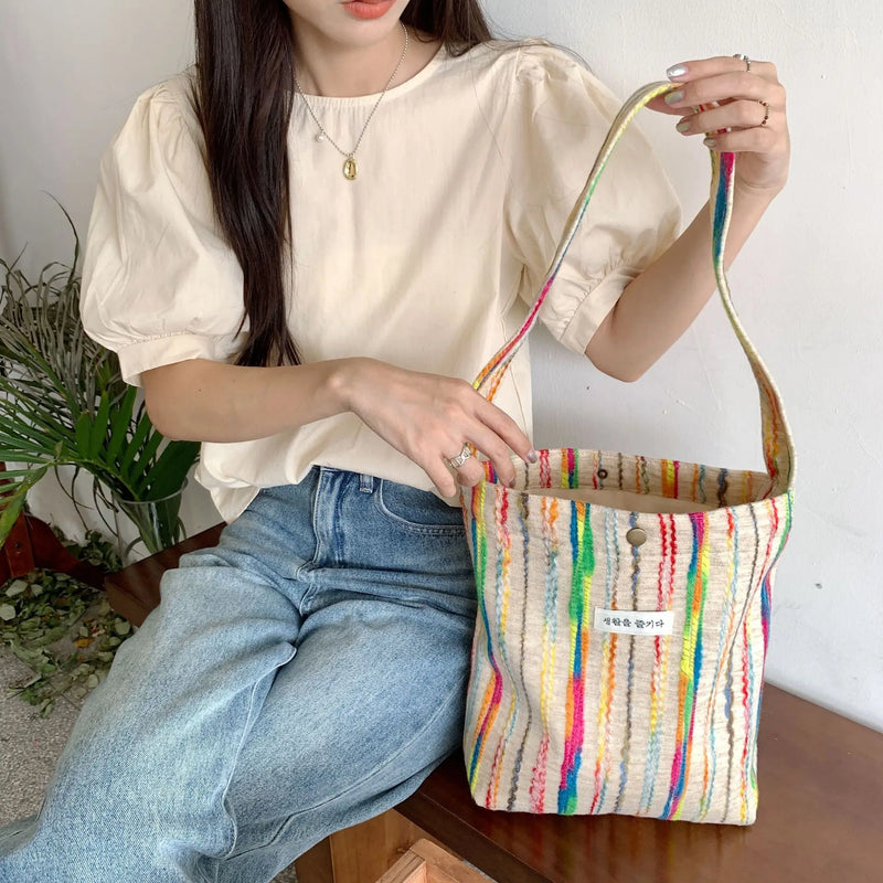 Colorful Rainbow Stripe Shoulder Bag for Women