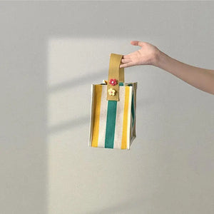 Rainbow Striped Small Tote Shoulder Bag Canvas Women Square Shape