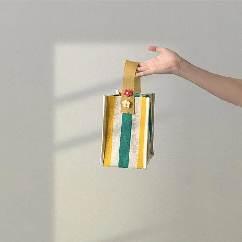 Rainbow Striped Small Tote Shoulder Bag Canvas Women Square Shape