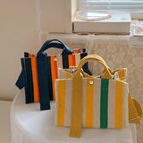 Rainbow Striped Small Tote Shoulder Bag Canvas Women Square Shape