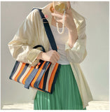 Rainbow Striped Small Tote Shoulder Bag Canvas Women Square Shape