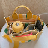 Rainbow Striped Small Tote Shoulder Bag Canvas Women Square Shape