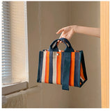 Rainbow Striped Small Tote Shoulder Bag Canvas Women Square Shape
