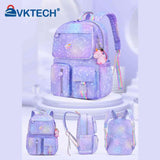 Rainbow Students Backpack Water Resistant School Bag Lightweight Cartoon Starry