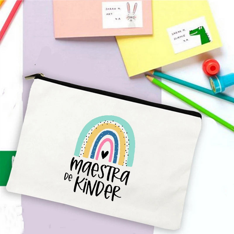 Rainbow Teacher Spanish Printed Pencil Case
