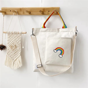 Rainbow Women Corduroy Zipper Shoulder Bag Casual Tote Female Crossbody Bag