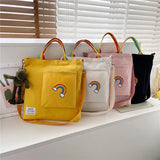 Rainbow Women Corduroy Zipper Shoulder Bag Casual Tote Female Crossbody Bag