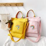 Rainbow Women Corduroy Zipper Shoulder Bag Casual Tote Female Crossbody Bag