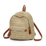Women's Straw Beach Backpack Small Travel Bag Beige