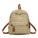 Women's Straw Beach Backpack Small Travel Bag Beige