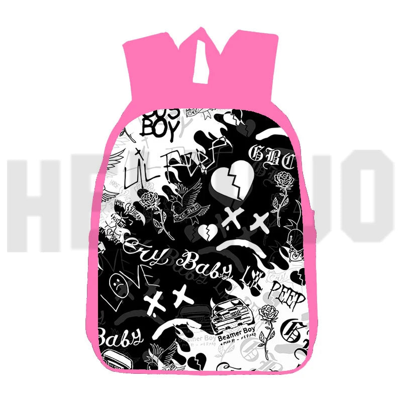 Lil Peep Anime LOVE Backpack Pink 16 Inch Softback Book Bag Mochila