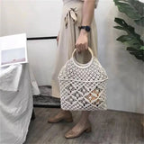 Rattan Cotton Rope Hollow Woven Beach Bag Storage Tote Shoulder Bag