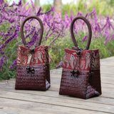 Vintage Distressed Straw Bag Woven Mini Tote Bucket Bag