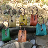 Vintage Distressed Straw Bag Woven Mini Tote Bucket Bag