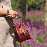 Vintage Distressed Straw Bag Woven Mini Tote Bucket Bag