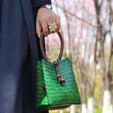 Vintage Distressed Straw Bag Woven Mini Tote Bucket Bag