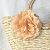 Rattan Handle Woven Flower Straw Bag Women Large-Capacity Handbag