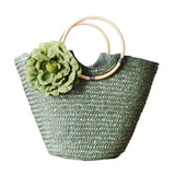 Rattan Handle Woven Flower Straw Bag Women Large-Capacity Handbag