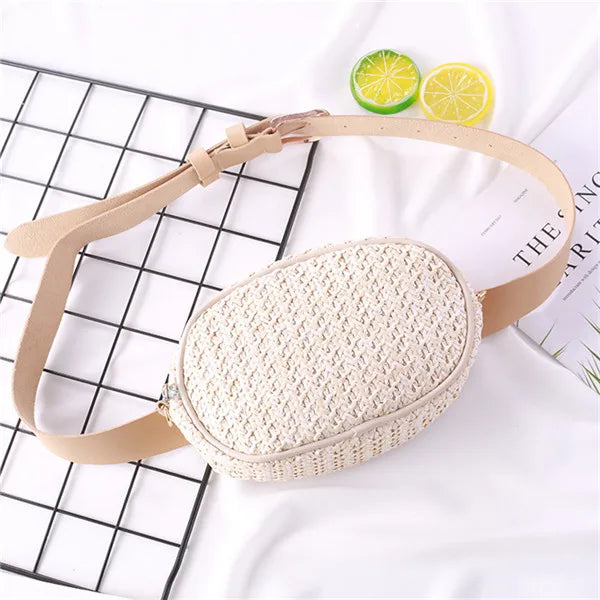 Bohemia Straw Bag Women Waist Bag Summer Beach Mini Travel Pack Girl Chest Purse