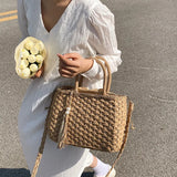 Rattan Straw Handbags Women Retro Straw Tote Bag