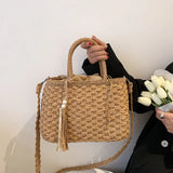 Rattan Straw Handbags Women Retro Straw Tote Bag