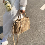Rattan Straw Handbags Women Retro Straw Tote Bag