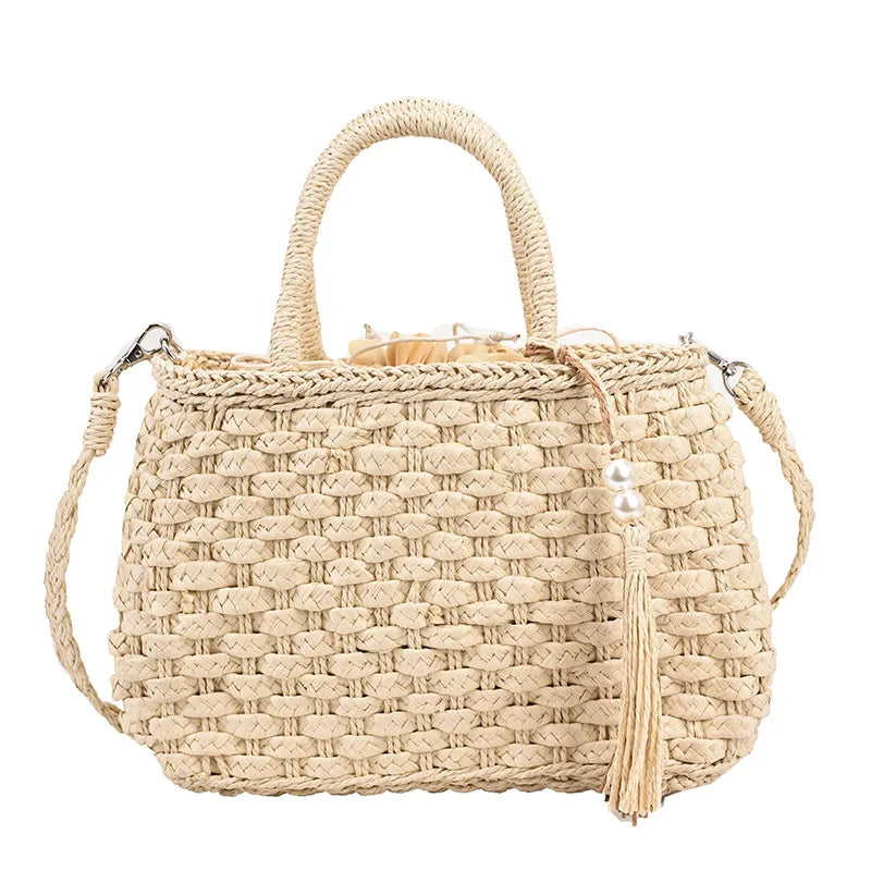 Rattan Straw Handbags Women Retro Straw Tote Bag