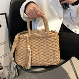Rattan Straw Handbags Women Retro Straw Tote Bag