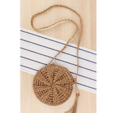 Rattan Woven Round Straw Beach Bag Tassel Khaki Beige