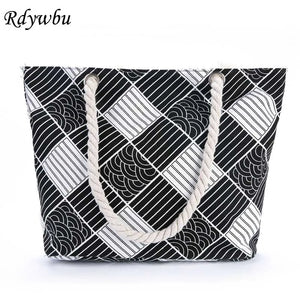 Plaid Beach Tote Canvas Shopping Bag Casual Shoulder Handbag B790