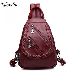Double Zippered Women Small Backpack PU Leather Travel Back Pack Mini School