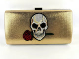 Skull & Rose Embroidered Chain Handbag Metal Clutch Party Bag