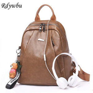 Vintage PU Leather Backpack with Earphone Hole