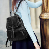 Leather Sheepskin Backpack Tassels Travel Bag Weave School Bag B195