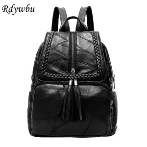 Leather Sheepskin Backpack Tassels Travel Bag Weave School Bag B195