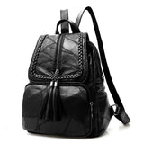Leather Sheepskin Backpack Tassels Travel Bag Weave School Bag B195