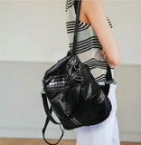 High Star Backpack Wash Water PU Leather Travel Bag Women Leisure Rivets Girl