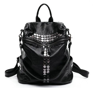 High Star Backpack Wash Water PU Leather Travel Bag Women Leisure Rivets Girl