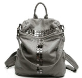High Star Backpack Wash Water PU Leather Travel Bag Women Leisure Rivets Girl