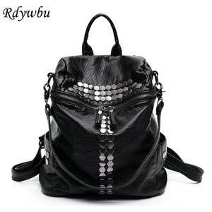 High Star Backpack Wash Water PU Leather Travel Bag Women Leisure Rivets Girl