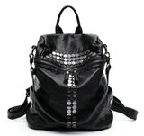 High Star Backpack Wash Water PU Leather Travel Bag Women Leisure Rivets Girl