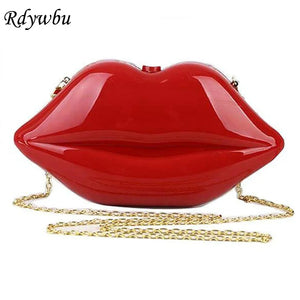 Acrylic Red Lips Evening Clutch Shoulder Handbag