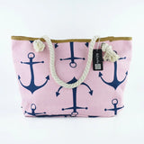 Women Large Capacity Straw Weave Anchor Canvas Beach Tote Bag