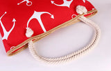 Women Large Capacity Straw Weave Anchor Canvas Beach Tote Bag