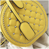 Mini Plaid Round Bag PU Leather Stud Shoulder Handbag Chain Crossbody B189