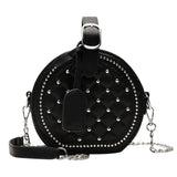 Mini Plaid Round Bag PU Leather Stud Shoulder Handbag Chain Crossbody B189