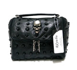 Real Split Leather Messenger Bag Rivet Skull Tote Handbag