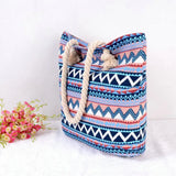 Women Ethnic Striped Bohemian Canvas Tote Bag B64045