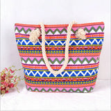 Women Ethnic Striped Bohemian Canvas Tote Bag B64045