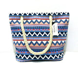Women Ethnic Striped Bohemian Canvas Tote Bag B64045